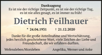 Traueranzeige von Dietrich Feilhauer  von Magdeburger Volksstimme