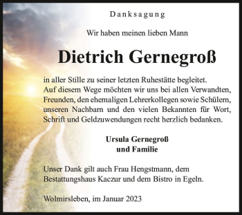 Traueranzeige von Dietrich Gernegroß  von Magdeburger Volksstimme