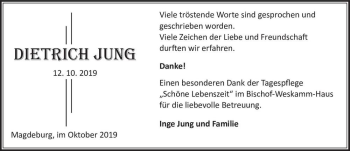 Traueranzeige von Dietrich Jung  von Magdeburger Volksstimme