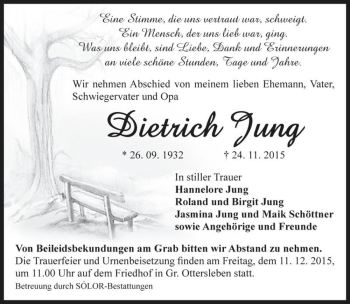 Traueranzeige von Dietrich Jung  von Magdeburger Volksstimme