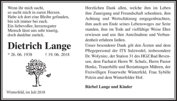 Traueranzeige von Dietrich Lange  von Magdeburger Volksstimme