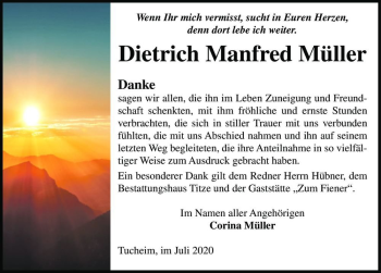 Traueranzeige von Dietrich Manfred Müller  von Magdeburger Volksstimme