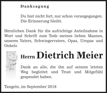 Traueranzeige von Dietrich Meier  von Magdeburger Volksstimme