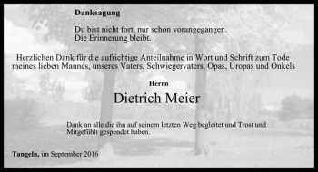 Traueranzeige von Dietrich Meier  von Magdeburger Volksstimme