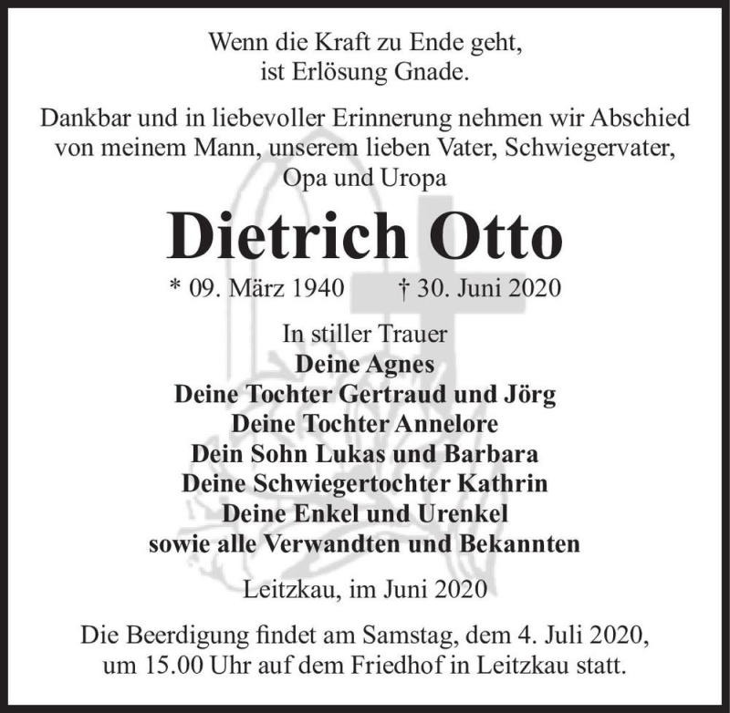  Traueranzeige für Dietrich Otto  vom 03.07.2020 aus Magdeburger Volksstimme