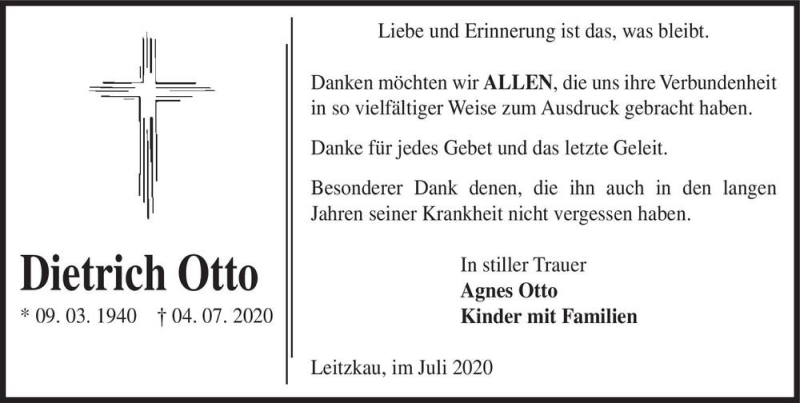  Traueranzeige für Dietrich Otto  vom 11.07.2020 aus Magdeburger Volksstimme