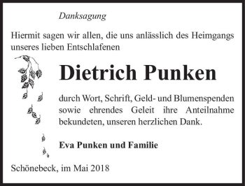 Traueranzeige von Dietrich Punken  von Magdeburger Volksstimme
