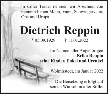 Traueranzeige von Dietrich Reppin  von Magdeburger Volksstimme