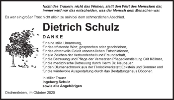 Traueranzeige von Dietrich Schulz  von Magdeburger Volksstimme