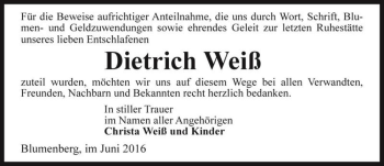 Traueranzeige von Dietrich Weiß  von Magdeburger Volksstimme