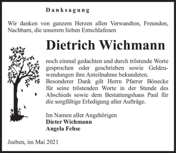 Traueranzeige von Dietrich Wichmann  von Magdeburger Volksstimme
