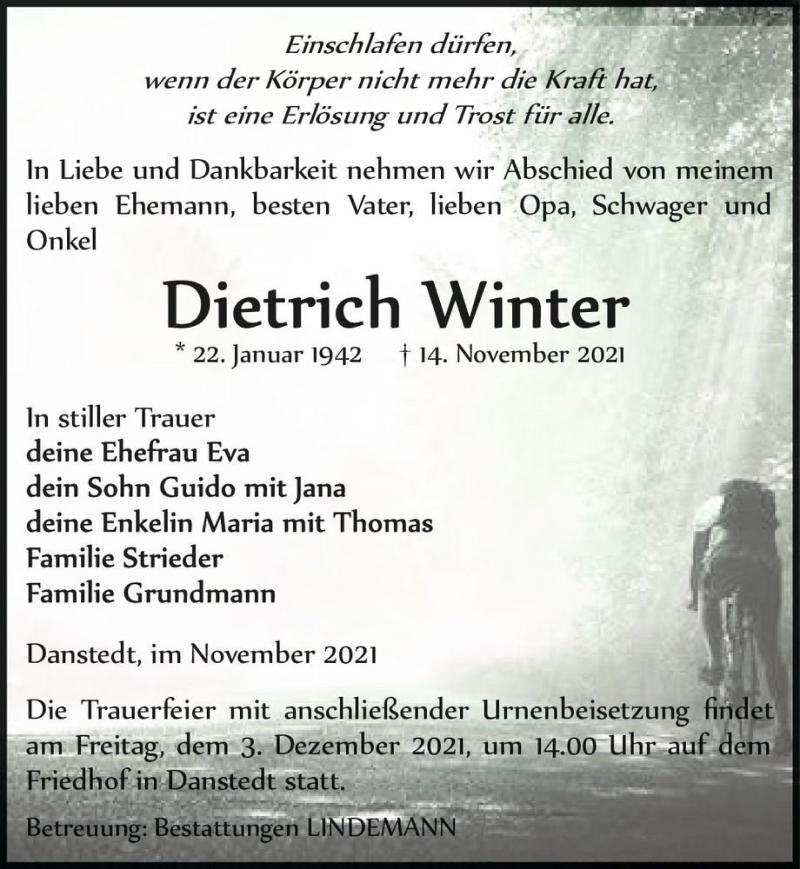  Traueranzeige für Dietrich Winter  vom 20.11.2021 aus Magdeburger Volksstimme