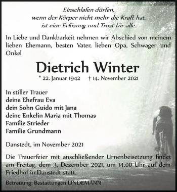 Traueranzeige von Dietrich Winter  von Magdeburger Volksstimme
