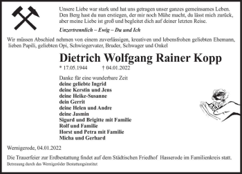 Traueranzeige von Dietrich Wolfgang Rainer Kopp  von Magdeburger Volksstimme