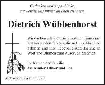 Traueranzeige von Dietrich Wübbenhorst  von Magdeburger Volksstimme