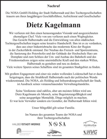 Traueranzeige von Dietz Kagelmann  von Magdeburger Volksstimme