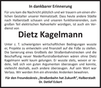Traueranzeige von Dietz Kagelmann  von Magdeburger Volksstimme