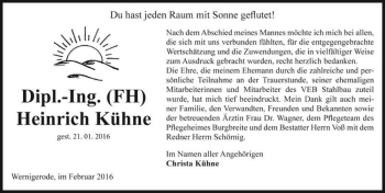 Traueranzeige von Dipl.-Ing. (FH) Heinrich Kühne  von Magdeburger Volksstimme