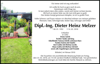 Traueranzeige von Dipl.-Ing. Dieter Heinz Melzer  von Magdeburger Volksstimme