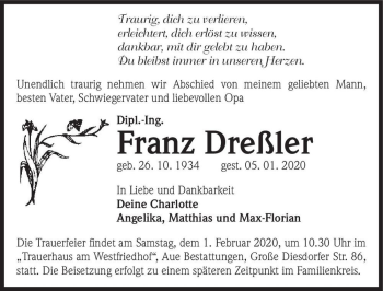 Traueranzeige von Dipl.-Ing. Franz Dreßler  von Magdeburger Volksstimme