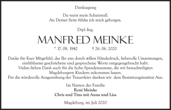 Traueranzeige von Dipl.-Ing. Manfred Meinke  von Magdeburger Volksstimme