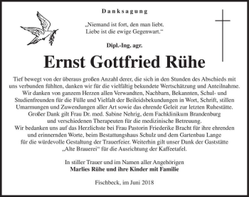 Traueranzeige von Dipl.-Ing. agr. Ernst Gottfried Rühe  von Magdeburger Volksstimme