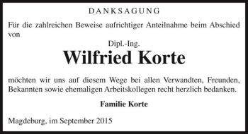 Traueranzeige von Dipl.-Ing Wilfried Korte  von Magdeburger Volksstimme
