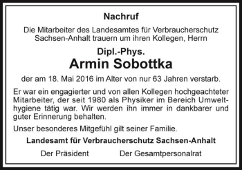 Traueranzeige von Dipl.-Phys. Armin Sobottka  von Magdeburger Volksstimme