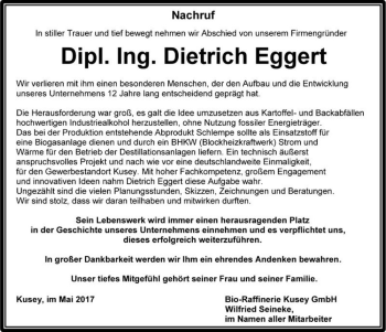 Traueranzeige von Dipl. Ing. Dietrich Eggert  von Magdeburger Volksstimme