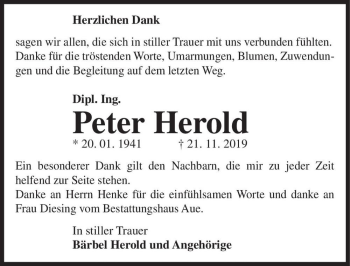 Traueranzeige von Dipl. Ing. Peter Herold  von Magdeburger Volksstimme