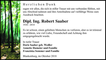Traueranzeige von Dipl. Ing. Robert Saaber  von Magdeburger Volksstimme