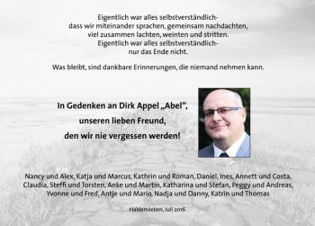 Traueranzeige von Dirk Appel 