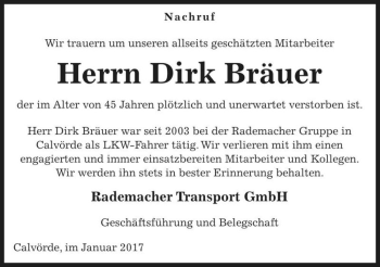 Traueranzeige von Dirk Bräuer  von Magdeburger Volksstimme