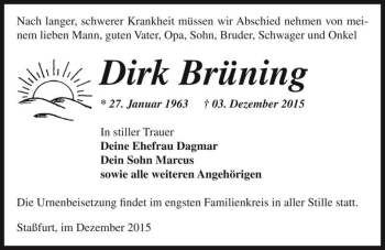 Traueranzeige von Dirk Brüning  von Magdeburger Volksstimme