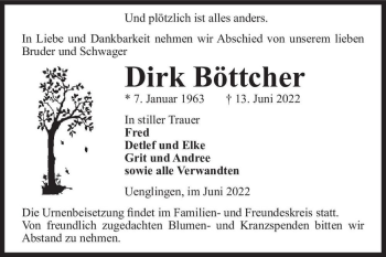 Traueranzeige von Dirk Böttcher  von Magdeburger Volksstimme