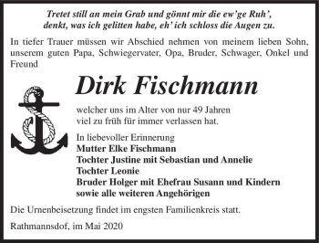 Traueranzeige von Dirk Fischmann  von Magdeburger Volksstimme