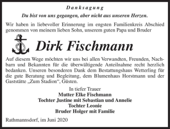 Traueranzeige von Dirk Fischmann  von Magdeburger Volksstimme