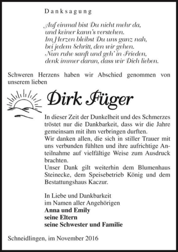 Traueranzeige von Dirk Füger  von Magdeburger Volksstimme