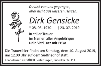 Traueranzeige von Dirk Gensicke  von Magdeburger Volksstimme