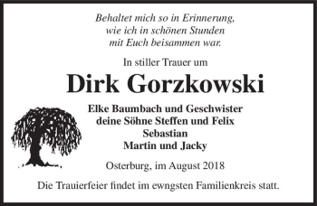 Traueranzeige von Dirk Gorzkowski  von Magdeburger Volksstimme