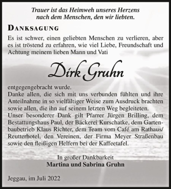 Traueranzeige von Dirk Gruhn  von Magdeburger Volksstimme
