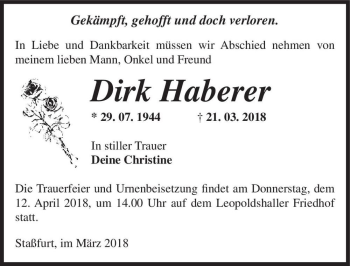Traueranzeige von Dirk Haberer  von Magdeburger Volksstimme