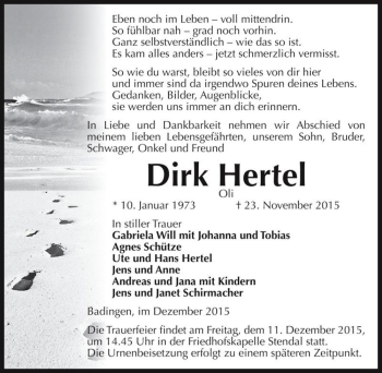 Traueranzeige von Dirk Hertel (Oli)  von Magdeburger Volksstimme