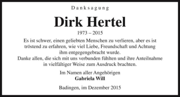 Traueranzeige von Dirk Hertel  von Magdeburger Volksstimme
