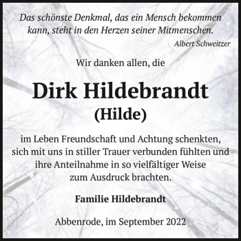 Traueranzeige von Dirk Hildebrandt (Hilde)  von Magdeburger Volksstimme