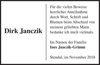 Traueranzeige von Dirk Janczik  von Magdeburger Volksstimme