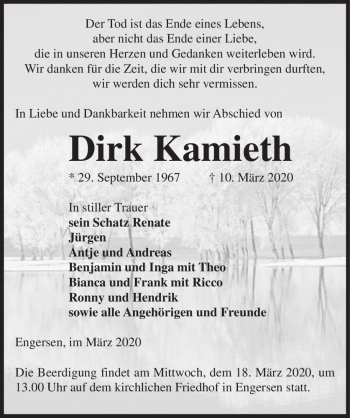 Traueranzeige von Dirk Kamieth  von Magdeburger Volksstimme