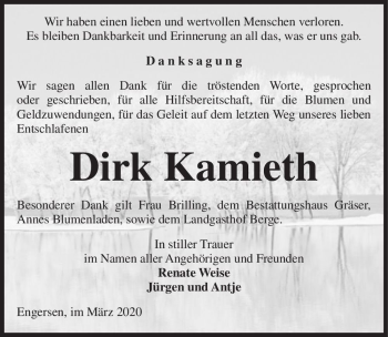 Traueranzeige von Dirk Kamieth  von Magdeburger Volksstimme