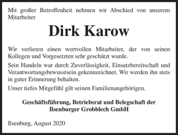 Traueranzeige von Dirk Karow  von Magdeburger Volksstimme