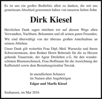 Traueranzeige von Dirk Kiesel  von Magdeburger Volksstimme